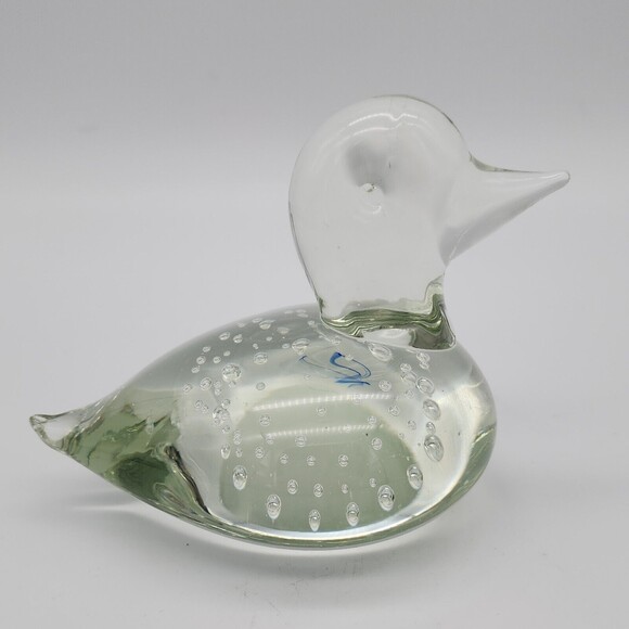 Duck Swimming Art Glass Paperweight with Controlled Bubbles Clear Glass - Picture 3 of 13